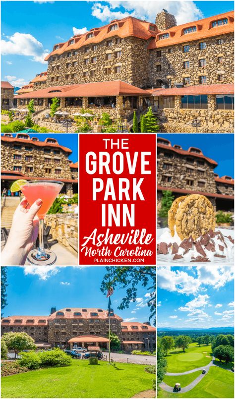 The Grove Park Inn Asheville, NC - the best place to stay in Asheville. A world class resort! The best views of the mountains! Great restaurants, drinks and golfing. I wish I could have stayed forever! #travel #asheville Omni Grove Park Inn Asheville, Grove Park Inn Asheville, Vacay Ideas, Grove Park Inn, 2024 Board, North Carolina Travel, Popular Travel Destinations, Vector Poster, American Road