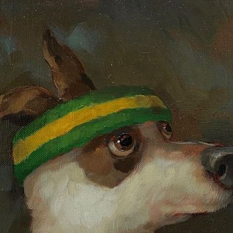 Alison Friend on Instagram: "Clive was serious about everything. Biscuit eating. Squirrel chasing. Ball fetching. All part of a terrier’s busy life! 🥰 This image came up in my photo memories today and made me feel the need to workout. I’ve not been moving much lately due to doing all the painting for my LA exhibition with @harmanprojects !🤩🤩 #dog #jackrussell #sweatband #terrier #painting #oilpainting #painter #pets #portrait #animals #art #artist #illustration #illustrator #cute #funny #love #lovedogs #dogsofinstagram #artistsoninstagram #white #mhpaint" Alison Friend, Terrier Painting, Pets Portrait, Artist Illustration, Animals Art, Photo Memories, Dog Eating, Busy Life, Funny Love