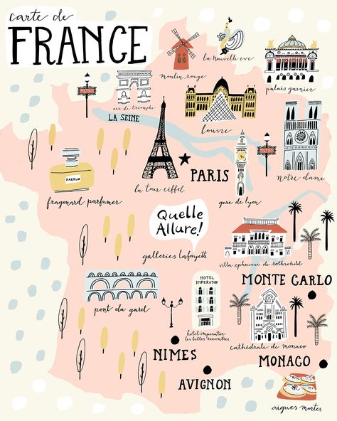 Map of France Map Of France, France Map, Louvre Paris, Travel Illustration, Illustrated Map, Travel Maps, Travel List, Map Design, Paris Travel