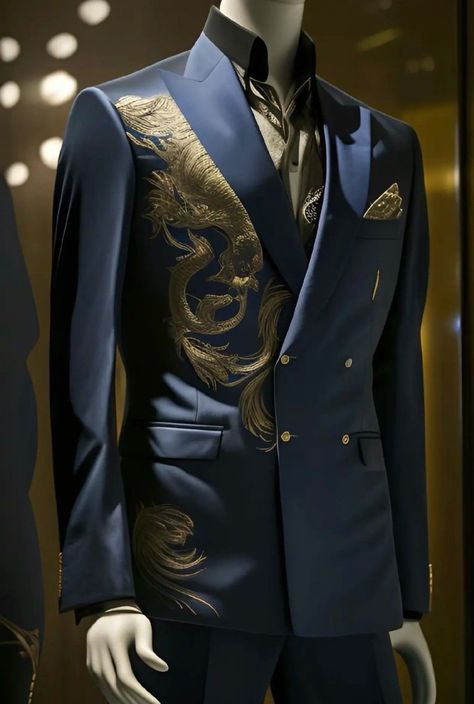 Masquerade Ball Men, Fantasy Suit, Andro Fashion, Unique Coats, Asian Suits, Dnd Dm, Gala Outfits, Homecoming Suits, Gold Suit