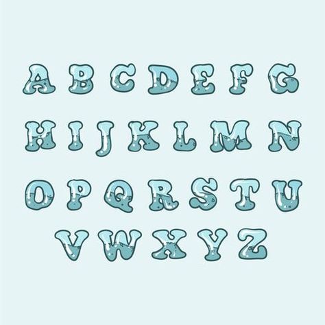 Ocean Fonts Alphabet, Sea Font Alphabet, Water Font Design, Summer Bubble Letters, Water Fonts Alphabet, Beach Fonts Alphabet, Widgets Drawing, Alphabet Fonts Creative, Calligraphy Alphabet Handwritten