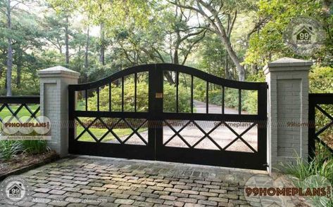 Iron Gate Designs For Indian Homes home interior Metal Driveway Gates, Tor Design, Ranch Gates, Driveway Entrance, Farm Gate, Entrance Gates Design, Front Gates, Dog Gate, Driveway Gate