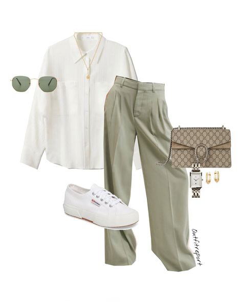 Superga White Sneakers, White Trousers Outfit, Trousers Outfit, Polo Outfit, Lawyer Fashion, Trouser Outfit, Khaki Trousers, White Polo Shirt, Pleated Trousers