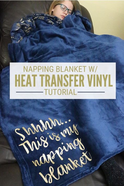 Learn how to make a soft and cuddly napping blanket. This is a great handmade gift idea! An Easy DIY Craft Tutorial Idea. #thecraftyblogstalker #nappingblanket #personalizedblanket #personalizedthrow #cricut #ad Heat Transfer Vinyl Tutorial, Fleece Blanket Diy, Heat Press Projects, Personalized Throw Blanket, Cuddly Blanket, Fuzzy Blanket, Cricut Christmas, Blanket Diy, Handmade Inspiration