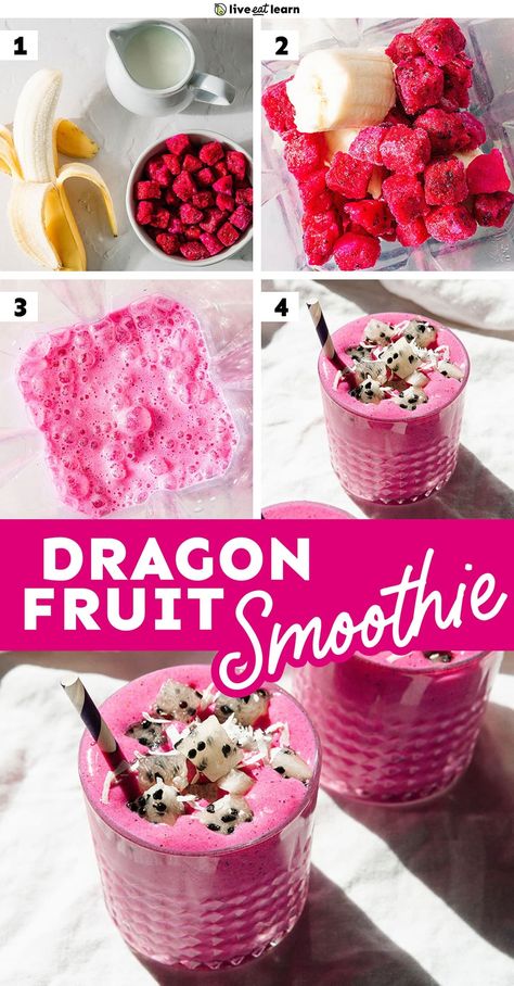 With just 3 ingredients, this dragon fruit smoothie is so easy yet packed with vitamins. And even though dragon fruit seems exotic, you can use those frozen dragon fruit cubes found in the freezer aisle of most grocery stores. Dragon Fruit Ideas, Frozen Dragonfruit Recipes, Frozen Dragon Fruit, Dragon Fruit Smoothie Recipe, Fruit Cubes, Dragonfruit Recipes, Dragon Fruit Smoothie, Tasty Drinks, Spinach Smoothie