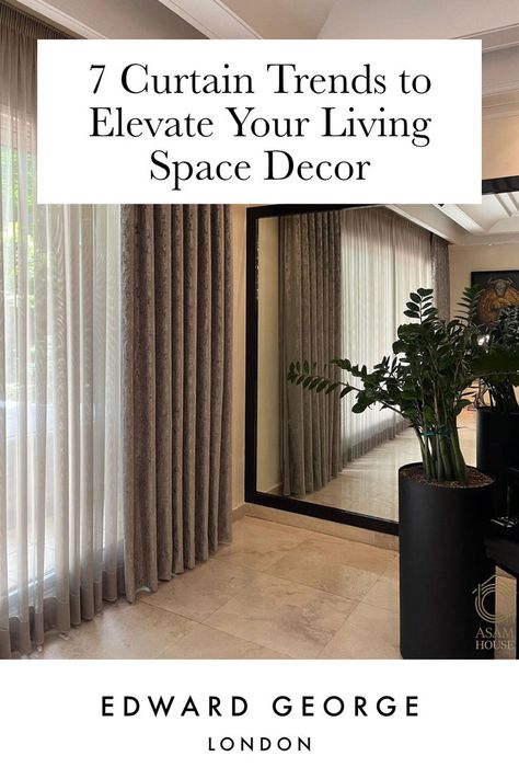 Discover 7 curtain trends to revitalize your living room decor. From modern designs to timeless classics, find stylish window treatments for a chic living space. 🏡✨ #CurtainTrends #LivingRoomDecor #HomeDesign Day Curtains Living Rooms, Curtains Two Colors, Living Hall Curtain Ideas, Luxury Modern Curtains, Window Curtains Design Living Rooms, Modern Curtains For Living Room, Curtains In Vaulted Living Room, Curtain Design For Living Room, Curtains Living Room Layered