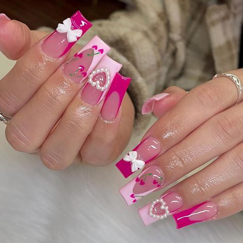 Bow Nail Designs, Nagel Tips, Nail Swag, Pink Acrylic Nails, Birthday Nails, Square Acrylic Nails, Fall Nail Designs, Artificial Nails, Cute Acrylic Nails