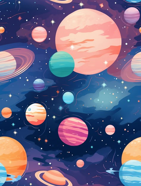 Cartoon Space Art, Planet Digital Art, Cartoon Space Background, Exoplanets Art, Universe Drawing Galaxies, Galaxy Drawing Ideas, Galaxy Planet Painting, Space Background Drawing, Mars Planet Art