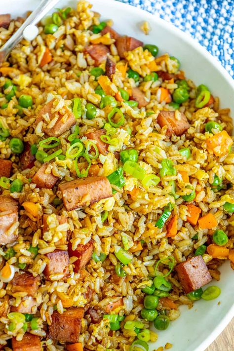 Spam Fried Rice Recipe Korean, Easy Spam Fried Rice, Spam And Rice Recipes, Spam Fried Rice Recipe, Spam Recipes Dinners, Rice With Eggs, Fried Spam, Spam Fried Rice, Ham Fried Rice