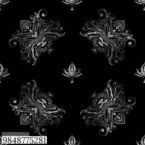 Victorian Wallpaper Codes Bloxburg, Bloxburg Rug Decal Codes Black, Acnh Gothic Wallpaper Codes, Black Roblox Decals, Acnh Goth Wallpaper Design Codes, Dark Royal Wallpaper, Black Decal Codes, Royale High Pattern Decals, Wallpaper Decals Bloxburg