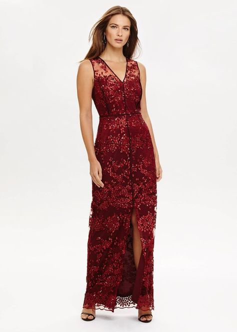 Christine Scaman, Sequin Lace Maxi Dress, Red Lace Maxi Dress, Sequin Lace Dress, Magic Purple, Sequins Dresses, African Lace Styles, Dark Autumn, Lace Styles