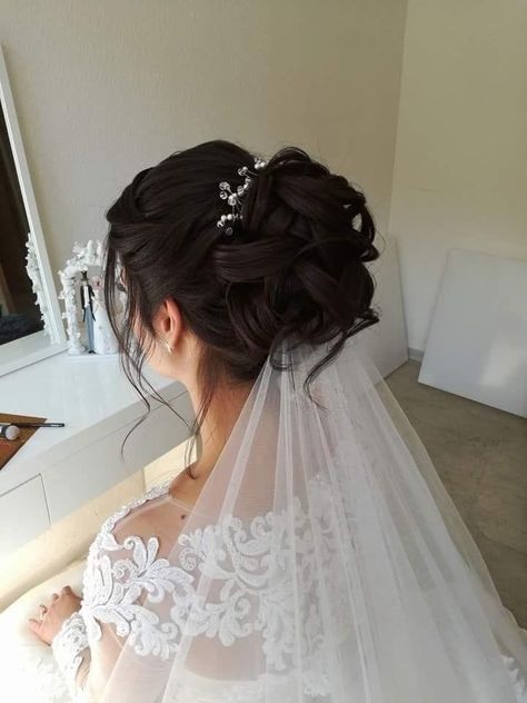 Bridal Hair Updo With Veil, Wedding Hair Updo With Veil, Bridal Updo With Veil, Bride Hairstyles With Veil, Bride Hairstyles Updo, Hair Quince, Hairstyles With Crown, Bridal Hair Veil, Wedding Bun Hairstyles