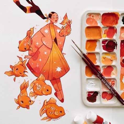 Sibylline Meynet, Markers Drawing Ideas, Gouache Illustrations, Fish Illustration, Gouache Art, Watercolor Art Lessons, Design Board, Arte Sketchbook, Sketchbook Inspiration