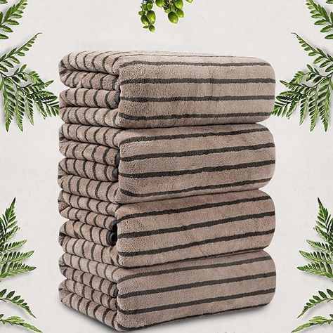 Amazon.com: 4 Piece Oversized Bath Towels Set, Super Soft Large Bath Sheet Lightweight Highly Absorbent Quick Dry, 100% Microfiber Big Towels for Bathroom Gym Hotel & Spa | 35" x 70" Two-Tone Color, Deep Brown : Home & Kitchen Regular Bathroom, Large Bath Towels, Dark Bathroom Ideas, Fluffy Light, Towels For Bathroom, Soft Bath Towels, Large Bath, Large Baths, Towel Sets