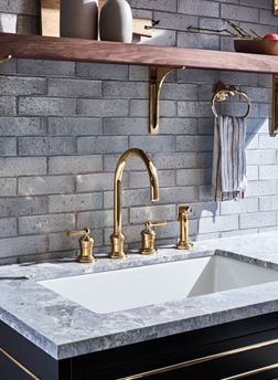 Discover Aero Three Hole Gooseneck Kitchen Faucet with Elevated Metal Lever Handles and Spray Online | Waterworks Organic Traditional, Waterworks Bathroom, High End Kitchens, Bar Faucets, Transitional Modern, Unique Bathroom, Lavatory Faucet, Kitchen Faucets, Luxury Kitchens