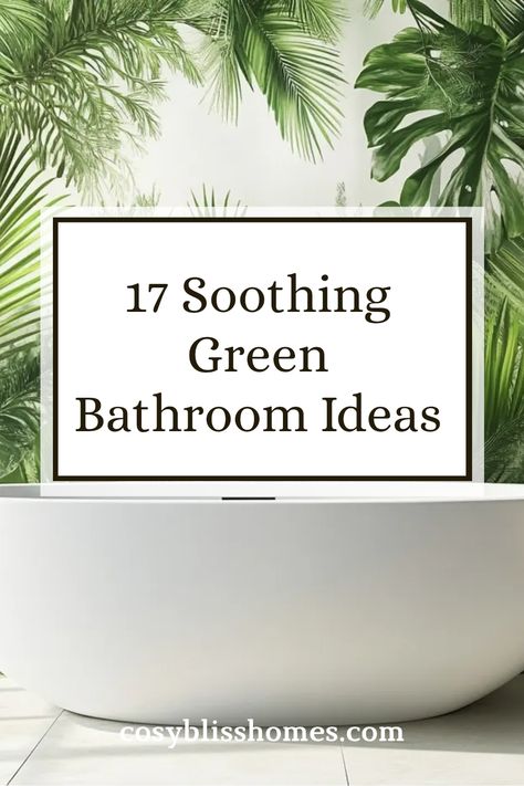 Explore 17 soothing green bathroom decor ideas to enhance comfort and design. Discover how leafy wallpaper and nature-inspired accents create a stress-free environment in your home. Small Green Shower Room, Green Jungle Bathroom, Natural Looking Bathrooms, Green Shower Room Ideas, Black White And Sage Bathroom, Black And White And Green Bathroom, Jungle Bathroom Aesthetic, Lime Green Bathroom Ideas, Spa Vibes Bathroom