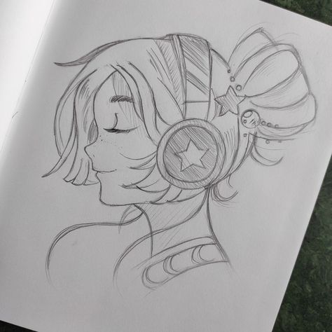 Simple sketch ideas | a girl with headphone | easy drawing ideas Simple Sketch Ideas, Tomboy Drawing, Headphone Sketch, Headphones Drawing, Drawings With Meaning, Music Sketch, Headphones Art, Pencil Sketches Easy, Easy Drawing Ideas