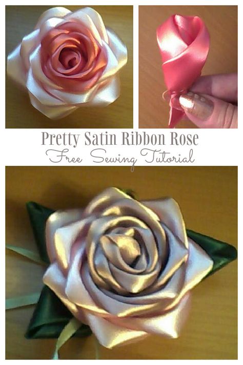 Diy Material Flowers, Hair Flower Tutorial, Wall Hanging Decor Ideas, Hanging Decor Ideas, Satin Flowers Diy, Material Crafts, Suit Brooch, Ribbon Flowers Bouquet, Rose Diy