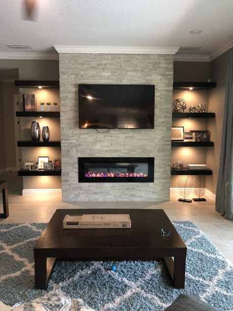 Modern Tv Room, Budget Living, Feature Wall Living Room, Built In Shelves Living Room, House Interior Living Room, Fireplace Tv Wall, Fireplace Built Ins, Decor Fireplace, Living Room Decor Fireplace