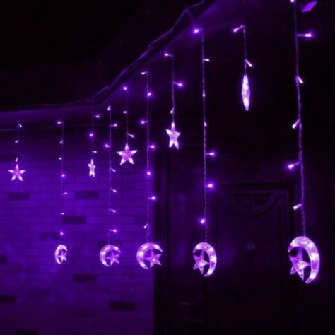 Purple Lights, Stars And Moon, Moon, Building, Stars, Purple, Wall