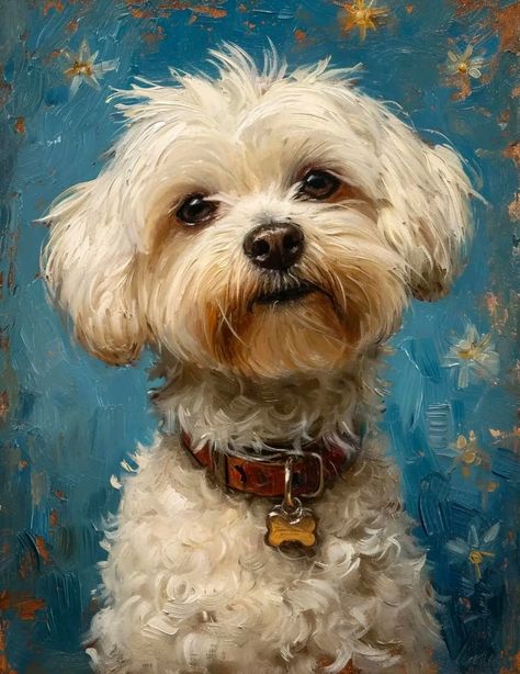 Shitzu Painting, Maltese Painting, White Dog Painting, Dog Panting, Dog Painting Pop Art, 30 Tattoo, Pet Portrait Paintings, Dog Portraits Painting, Dog Portraits Art