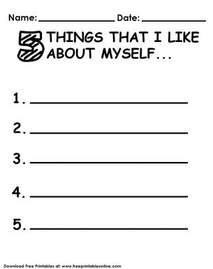 5 Things I like about Myself Worksheet I Like Myself Activities, About Myself Worksheet, Things I Like About Myself, All About Me Project, About Me Worksheet, Me Worksheet, Emotional Activities, Social Emotional Activities, Children Quotes