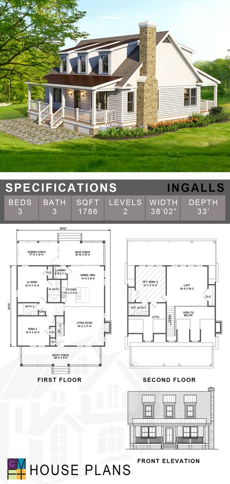 Laura Ingalls Wilder is an American writer known for the Little House on the Prairie series of children's books. This is a modest house plan that could fit into many neighborhoods as a starter home for a young family similar to the one that Wilder wrote about in the 1870s. There are two bedrooms on the first floor and an open loft on the second that overlooks the living space below. The fireplace is as important a feature in our Ingalls home as it was in the original Little House on the Prairie. Starter Home Floor Plans, Modest House, House Plan With Loft, Sims Inspiration, Open Loft, Prairie House, Prairie Home, Prairie Style Houses, Lakeside Cabin