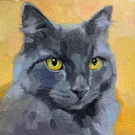 Russian Blue Cat Painting, Grey Cat Painting Acrylic, Russian Blue Cat Drawing, How To Paint A Cat, Katya Minkina, British Blue Cat, Wc Ideas, Cat Art Painting, Cat Portrait Painting