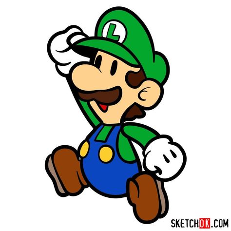 How to draw classic Luigi in 2D from Super Mario games - Step by step drawing tutorials Paper Luigi, Mario E Luigi, Super Mario Games, Super Mario 3d, Super Mario Party, Mario Games, Paper Mario, Super Mario Art, Super Mario Brothers