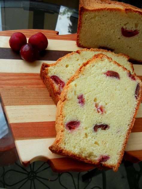 This is the last of them. I think. Well, there are still some in the freezer. But there were twenty pounds of them (just my portion). And this cake – maybe – is my favorite way to e… Cherry Pound Cake, Cranberry Bread Recipes, White Chocolate Cherry, Cherry Bread, Sour Cream Pound Cake, Cranberry Bread, White Chocolate Cranberry, Nut Recipes, Cherry Cake