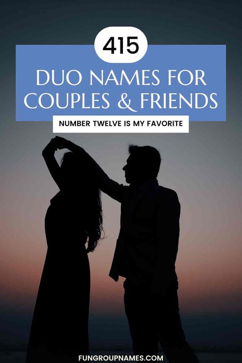 Find the perfect duo names for pets, couples, gaming, and businesses! Over 415 creative pairings categorized for easy browsing. Cute Matching Names Couple, Partner Names Ideas, Couple Pet Names, Duo Name Ideas, Group Names Ideas Friends, Duo Names, Duo Names For Best Friends, Duo Pet Names, Marie And Pierre Curie