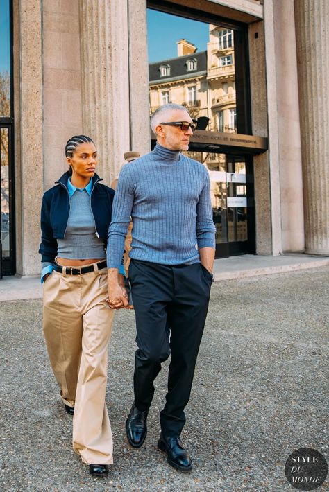 Paris Fall 2022 Street Style: Tina Kunakey and Vincent Cassel - STYLE DU MONDE | Street Style Street Fashion Photos Tina Kunakey and Vincent Cassel Mens Polo Shirt Outfit, 2022 Street Style, Tina Kunakey, Stylish Couples, Mens Black Dress Shoes, Polo Shirt Outfits, Street Cats, Vincent Cassel, Reportage Photography