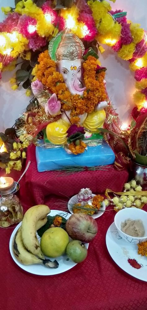 Ganesh Pooja at home Ganesha Pooja, Ganesh Pooja, Ganesh Puja, Ganesh Chaturthi Images, Ganesh Chaturthi, Insta Posts, Ganesha, At Home, Birthday