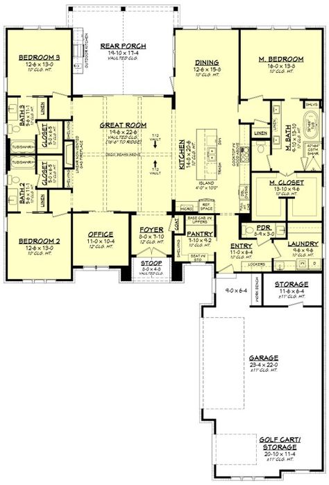 Southern Style House Plan - 3 Beds 3.5 Baths 2726 Sq/Ft Plan #430-321 - Houseplans.com House Plan With Basement Garage, House Plans With His And Her Closets, Southern Style House, Southern Style House Plans, Ranch Homes, Cottage Plans, Southern Traditional, House Plans One Story, Southern Design