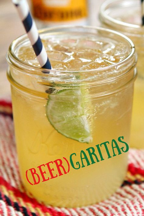 beergarita in glass jar with lime and straw Beergarita Recipe, Frozen Limeade Margarita, Beer Margarita Recipe, Beer Margaritas, Beer Margarita, Best Margarita Recipe, Viral Recipes, Summer Drinks Alcohol, Averie Cooks