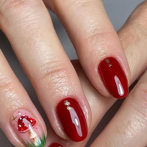 Mushroom Nail Designs, Mushroom Nails, Red Mushrooms, Jungle Art, Nail Design Inspiration, Nails Design, Nails Nailart, Nail Inspo, Tatting