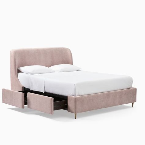 Pink Storage Bed, Suede Beds, White Storage Bed, Storage Bed Ideas, Gray Bed Frame, Bed With Side Storage, Twin Bed With Drawers, Velvet Beds, Bed With Drawer