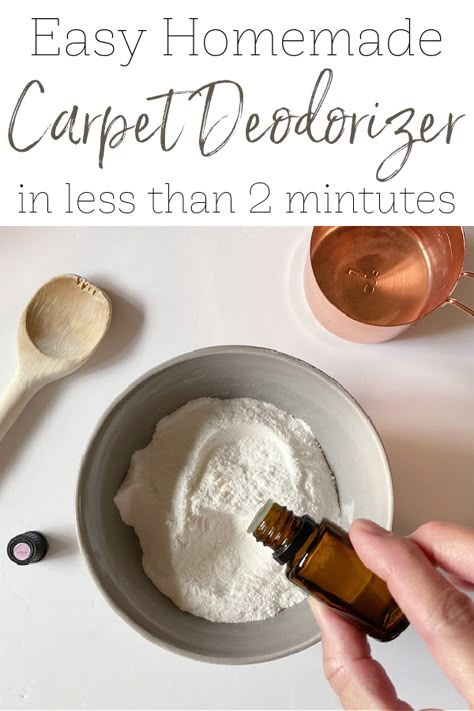 Learn how to make natural carpet deodorizer to freshen carpets, rugs and upholstery with 3 simple ingredients. Carpet Freshener With Essential Oils, Diy Dry Carpet Cleaner For Vacuum, Carpet Refresher Essential Oils, Homemade Carpet Fresh, Natural Fabric Deodorizer, Rug Deodorizer Diy, Upholstery Deodorizer Diy, Homemade Carpet Freshener, Diy Carpet Refresher Powder