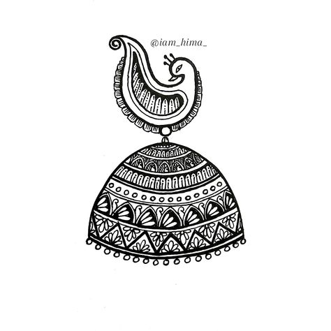 Jhumka Illustration Art, Jhumka Drawing Easy, Jhumka Illustration, Mandala Art Jewellery, Jhumka Drawing Sketch, Jhumka Mandala Art, Jhumka Mandala, Jhumka Drawing, God Mantra