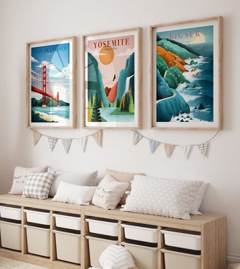 Posters California, Watercolor Floral Nursery, San Francisco Poster, Air Balloon Nursery, Los Angeles Poster, San Francisco Print, Balloon Nursery, Hot Air Balloon Nursery, California Wall Art