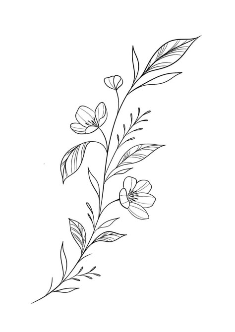 Tattoo Leaves Vine, Feminine Flowers Tattoo, Feather And Leaf Tattoo, Wrist Wrap Tattoo Stencil, Flowers With Leaves Tattoo, Ring Of Flowers Drawing, Fine Line Flowers Design, Outline Only Tattoo, Lily Minimalist Tattoo