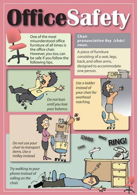 How not to use your office chair Fun Safety Meeting Ideas, Safety Posters Workplace Ideas, Workplace Safety Posters, Health And Safety Posters Workplace, Safety At Workplace, Workplace Safety Tips, Safety Meeting, Hse Poster Workplace Safety, Safety Talk