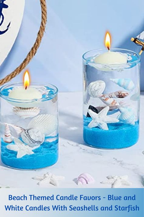 Floating Candles Centerpiece, Ocean Centerpieces, Beach Themed Wedding Centerpieces, Beach Wedding Candles, Beach Theme Candles, Gel Wax Candles, Beach Centerpieces, Beach Wedding Party, Beach Seashells