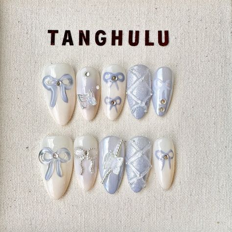 Hello Gorgeous! ️  Welcome to our Tanghulu Nails. We have so many new collections. Hope you find your style of Tanghulu Nails.  🍡  𝐌𝐚𝐭𝐞𝐫𝐢𝐚𝐥: We only work with high-quality materials to create sturdy & long-lasting luxury press on nails that you can trust on. Tanghulu nails will last for: 1- 2 days using adhesive tab (provided with the nail set) 2- 3 weeks using Tanghulu solid glue (sold seperatly). You can reuse all of the nails multiple times if you take care of them. Follow the instru Baby Shower Nails Boy, Cute Simple Nails, Really Cute Nails, Kawaii Nails, Cute Nail Art, Nail Sizes, Cute Nail Designs, Almond Nails, Glue On Nails