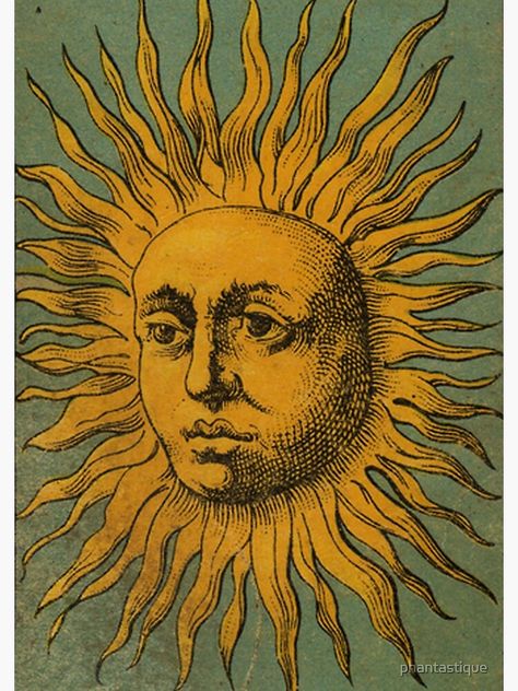 "Vintage Sun Tarot" Spiral Notebook by phantastique | Redbubble Vintage Tarot Cards, Vintage Tarot, Sun Art, Tarot Art, Arte Inspo, Tarot Readings, Old Book, Art And Illustration, Mellow Yellow