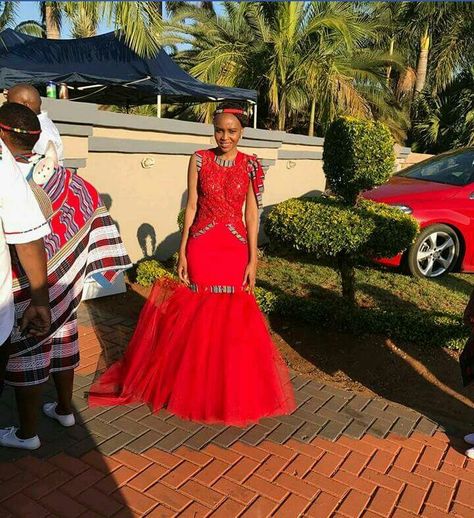 Gorgeous red bridal dress fit for a Venda Princess Red Traditional Dress South African, Umembeso Dresses, Venda Traditional Dresses, Venda Traditional Attire, Wedding Dresses African, African Print Wedding Dress, Zulu Wedding, African Traditional Wedding Dress, Red Bridal Dress