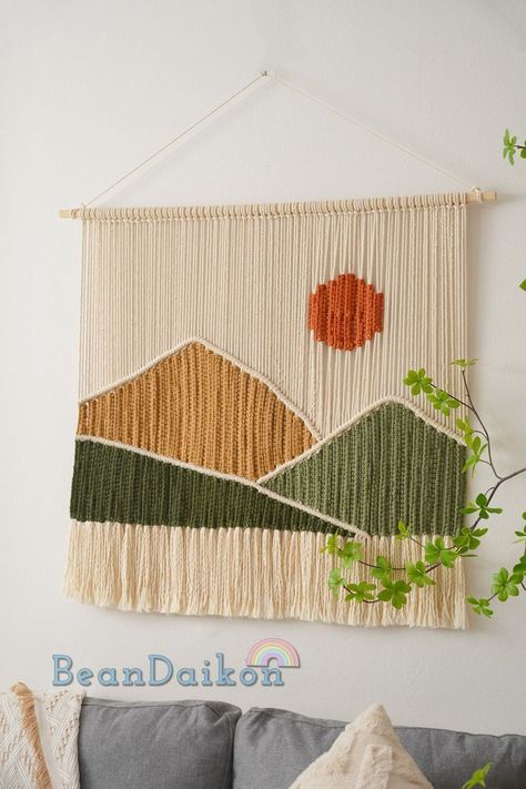 Macrame Landscape, Modern Home Decor, Colorful Macrame, Wall Tapestry Woven, Living Room Art Macrame Wall Decor Living Room, Colorful Macrame, Home Decor Colorful, Crochet Wall Art, Diy Leather Bracelet, Landscape Modern, Tapestry Woven, Weaving Wall Hanging, Macrame Wall Decor