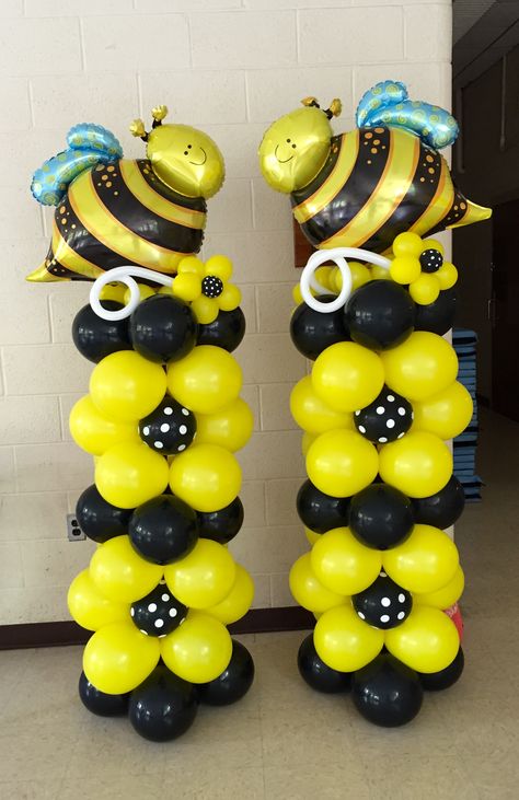 Bee Balloon Columns Bee Baby Shower Decoration, Bee Balloon, Bumble Bee Birthday, Honey Bee Baby Shower, Bee Theme Party, Deco Ballon, Bee Birthday Party, Bee Baby Shower Theme, Bumble Bee Baby Shower