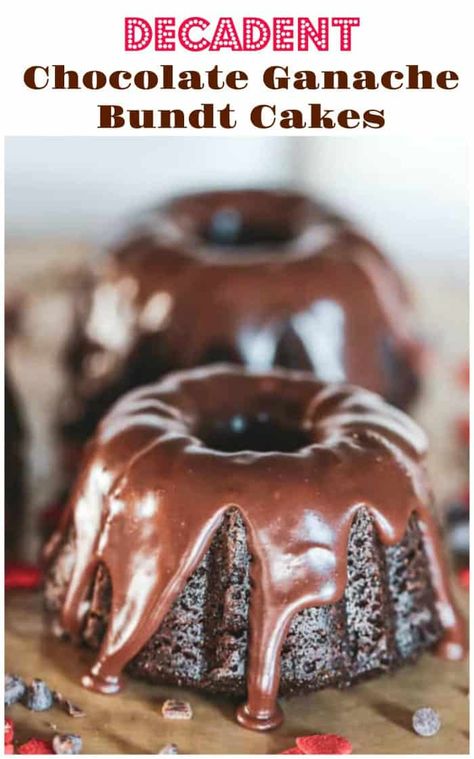 Mini Decadent Chocolate Ganache Bundt Cakes Chocolate Mini Bundt Cakes, Mini Bunt Cake, Mini Bundt Cakes Recipes, Cake With Chocolate Ganache, Cake Light, Chocolate Bundt, Mini Bundt, Mini Bundt Cakes, Chocolate Bundt Cake