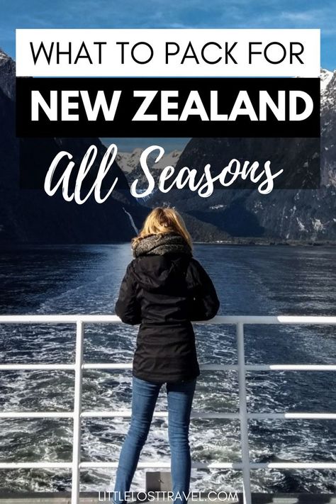 Girl standing on a boat looking out towards a body of water with mountains behind for New Zealand packing list. Queenstown New Zealand Outfits, Pack For New Zealand, New Zealand Packing List, Travel Capsule Wardrobe Spring, Packing For New Zealand, South New Zealand, Packing List Spring, New Zealand Winter, Nz South Island